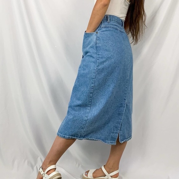 Vivaldi Jeanswear Vintage 90's Denim Wrap Side Slit Midi Skirt Size 12 - Picture 8 of 13